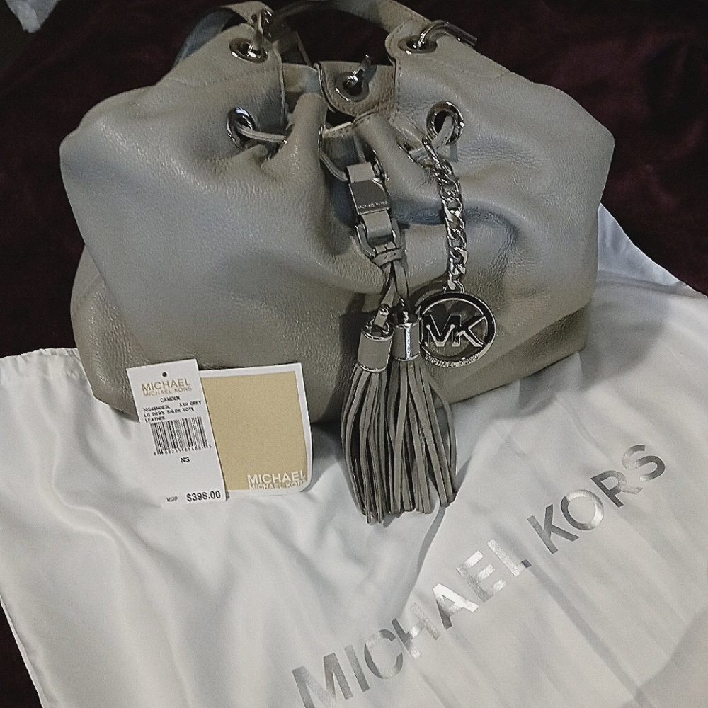 Michael kors ash grey shoulder leather tote